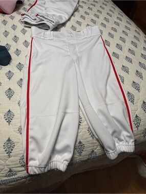 White Kids Athletic Baseball Pants with Red Stripe